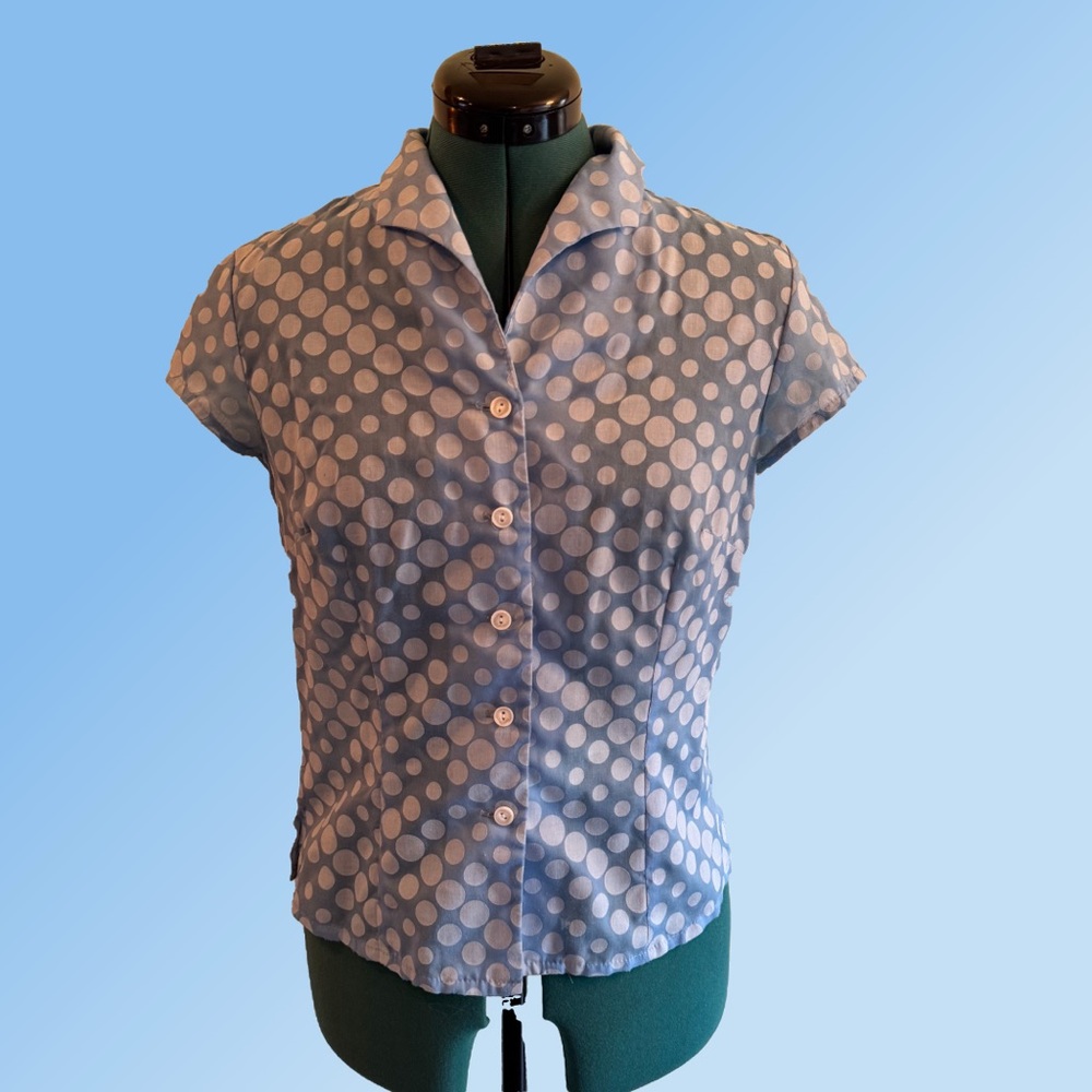 Vintage pale blue polka dot blouse - Small